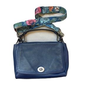 Coach Blue Crossbody Bag with Floral Strap